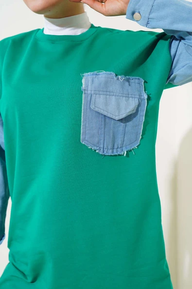 Kot Garnili İki İp Tunik Yeşil - Resim 4