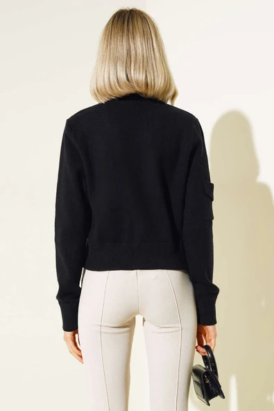 Fermuarlı Kısa Triko Hırka Siyah - 3