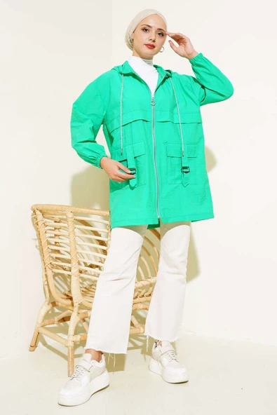 Cep Tokalı Fermuarlı Kap Neon Yeşil - 2