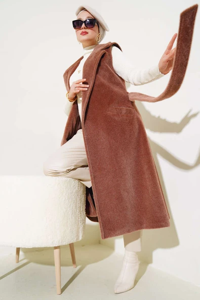 Goldfox Kuşaklı Uzun Yelek Kahve ürün görseli