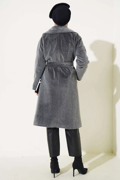 Goldfox Kuşaklı Kaşe Kaban Kayrak Grisi - Resim 3