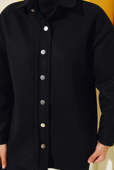 Metal Çıtçıtlı Ceket Siyah - Resim 4