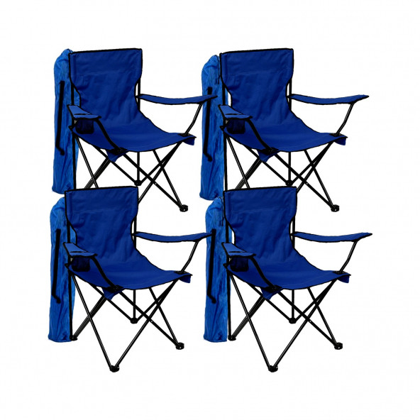 4 Adet Çantalı Kamp Sandalyesi Balıkçı Plaj Piknik Koltuğu MAVİ