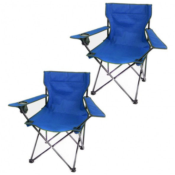 2 Adet Çantalı Kamp Sandalyesi Balıkçı Plaj Piknik Koltuğu MAVİ