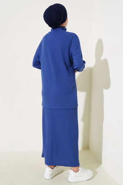 Yarım Boğazlı Fitilli Etekli Takım İndigo - Resim 3