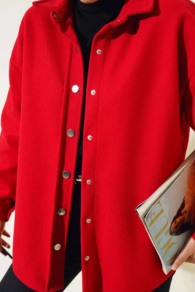 Metal Çıtçıtlı Ceket Kırmızı - 4