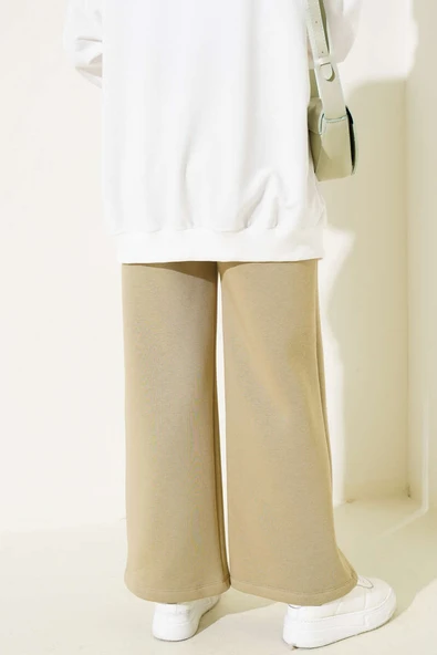 Çımalı Üç İplik Bol Paça Pantolon Haki - 3