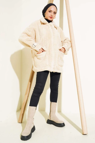 Toylor Fermuarlı Peluş Mont Latte - 2