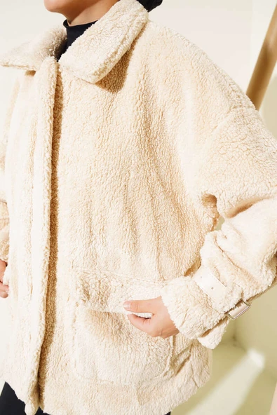 Toylor Fermuarlı Peluş Mont Latte - 4