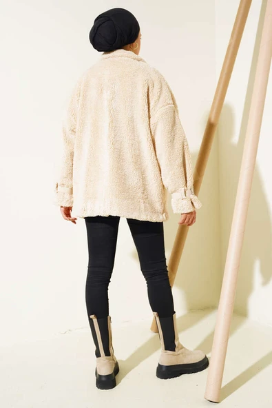 Toylor Fermuarlı Peluş Mont Latte - 3