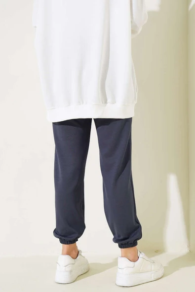 Bel İpli Paça Lastikli Jogger Pantolon Füme - Resim 3