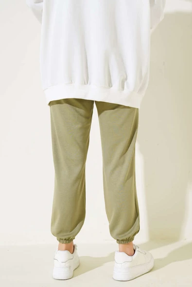 Bel İpli Paça Lastikli Jogger Pantolon Haki - Resim 3