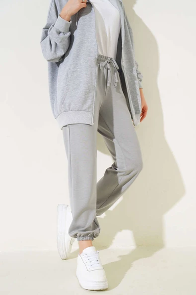 Bel İpli Paça Lastikli Jogger Pantolon Gri ürün görseli 1