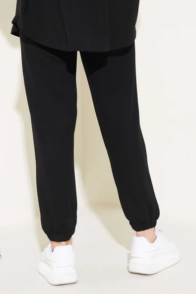 Bel İpli Paça Lastikli Jogger Pantolon Siyah - Resim 3