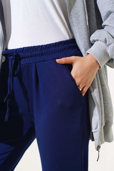 Beli Lastikli Duble Paça Pantolon Lacivert - 4