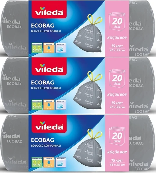 Vileda Ecobag Büzgülü Çöp Torbası 45X55CM Küçük Boy 60 Lı Set (3PK*20)