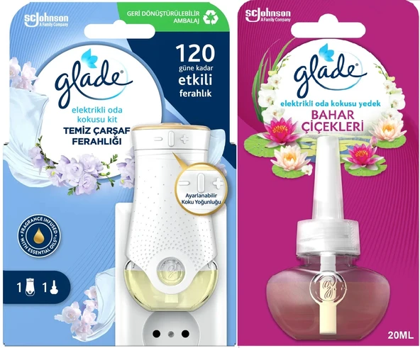 Glade Elektrikli Oda Kokusu Kit Temiz Çarşaf Ferahlığı + Yedek Bahar Çiçekleri