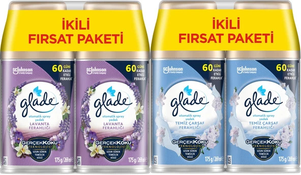 Glade Oda Kokusu Otomatik Sprey Yedek 269ML (4 Lü Set) Lavanta - Temiz Çarşaf Ferahlığı KARMA