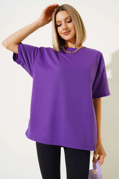 Oversize Basic T-shirt Mor ürün görseli 1