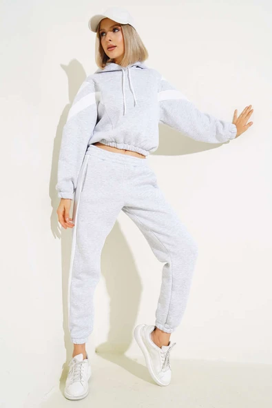 Garnili Üç İplik Sweatshirt Takım Gri ürün görseli 1