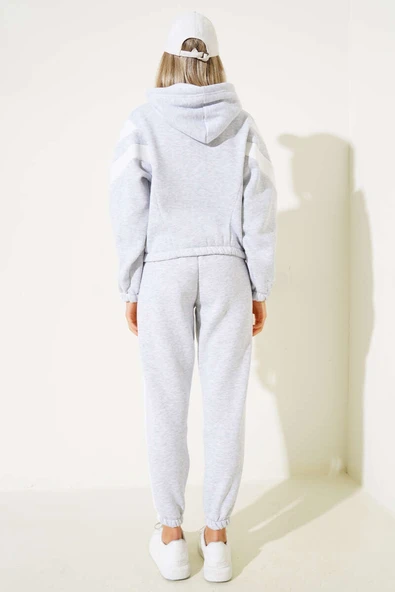 Garnili Üç İplik Sweatshirt Takım Gri - Resim 3