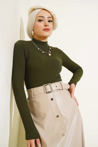 Yarım Balıkçı Fitilli Body Haki - Resim 2