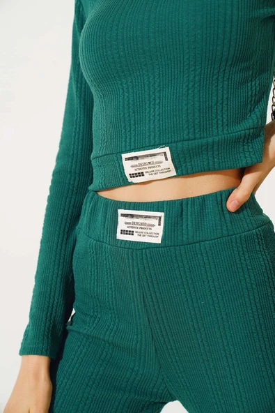 Armalı Büzgülü Crop İkili Takım Zümrüt - Resim 4