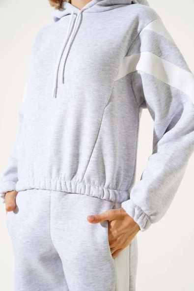 Garnili Üç İplik Sweatshirt Takım Gri - Resim 4