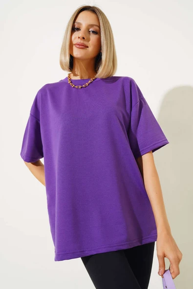 Oversize Basic T-shirt Mor - Resim 2