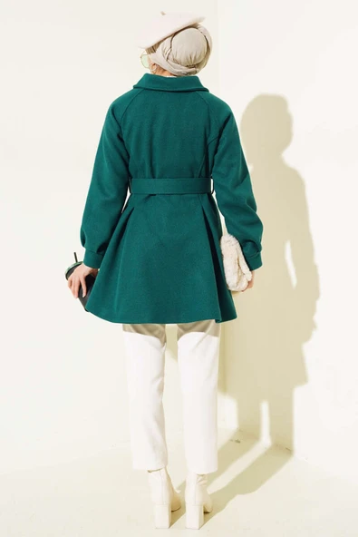 Kemerli Kısa Kaşe Kaban Zümrüt - Resim 3