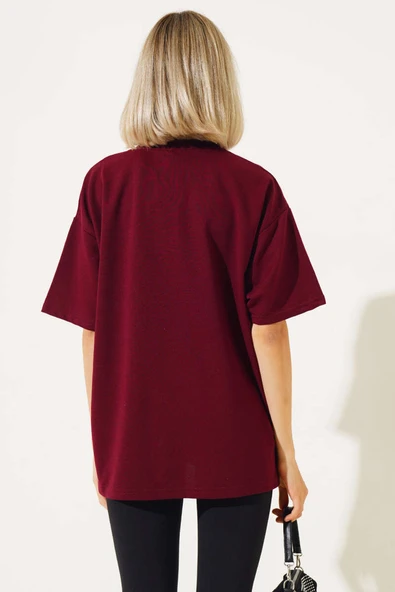 Oversize Basic T-shirt Bordo - 3