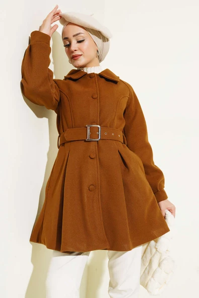 Kemerli Kısa Kaşe Kaban Taba ürün görseli 1