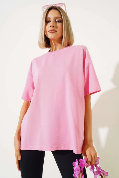 Oversize Basic T-shirt Pembe - Resim 2