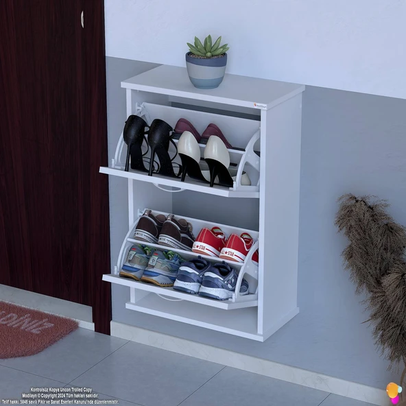 Modilayn UMAY Asma Kapı Önü 52 x 78 x 25,5 cm’lik 2 Düşer Kapak 4 Göz Bölmeli Ayakkabılık