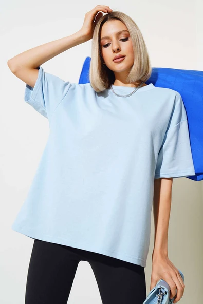 Oversize Basic T-shirt Bebe Mavi - Resim 2