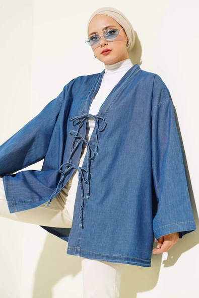 Önü İp Bağlamalı Kot Kimono Kot Mavisi ürün görseli 1