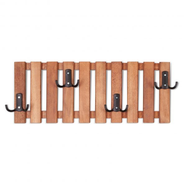 Ahşap Duvar Ve Kapı Askısı Elbise Askılık Düz Model 4 Askılı - 2