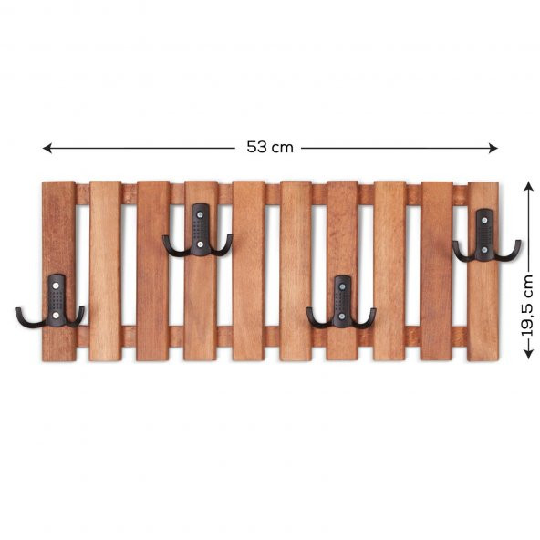 Ahşap Duvar Ve Kapı Askısı Elbise Askılık Düz Model 4 Askılı - 3