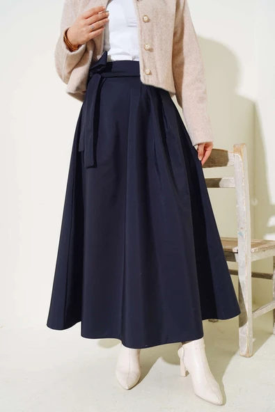 Bel Bağlamalı Çan Etek Lacivert ürün görseli 1