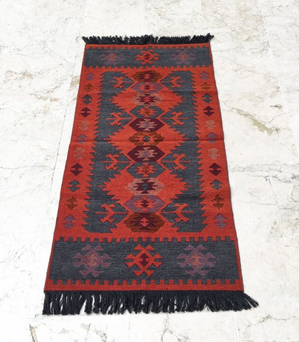 Shark Anatolia El Kilim Kurtağzı Gri Turuncu - 4