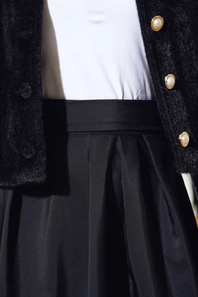 Bel Bağlamalı Çan Etek Siyah - Resim 4