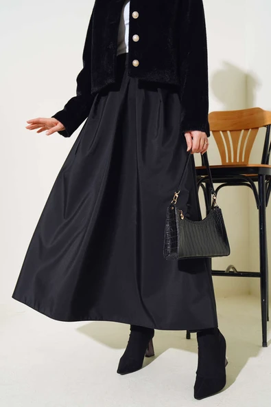 Bel Bağlamalı Çan Etek Siyah - Resim 2