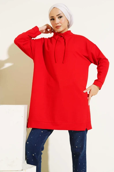 Dik Yaka Tunik Kırmızı - Resim 2