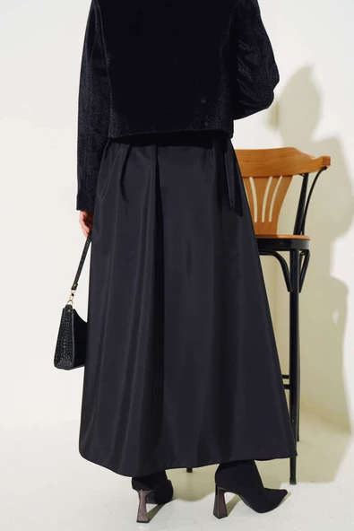 Bel Bağlamalı Çan Etek Siyah - Resim 3