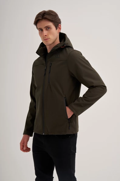 Cazador 24KCEED01047 Haki Erkek Soft Shell Kapişonlu Önü Fermuarlı 3 Cepli %96 Polyester %4 Elastan Silim Fit Mont - 4