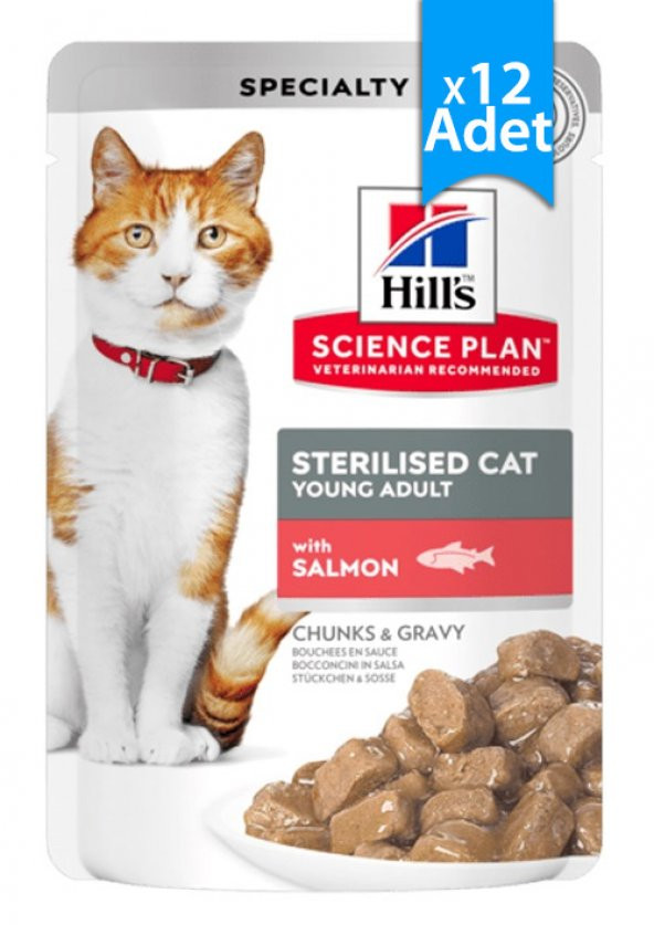 Hills Sterilised Adult Cat Food Somonlu Kısırlaştırılmış Yaş Kedi Maması 85 gr x 12 Adet