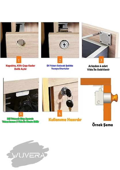 WUVERA Oval Çekmece Kilidi Kapak Dolap Posta Kutusu Kilit 2 Anahtarlı - 6