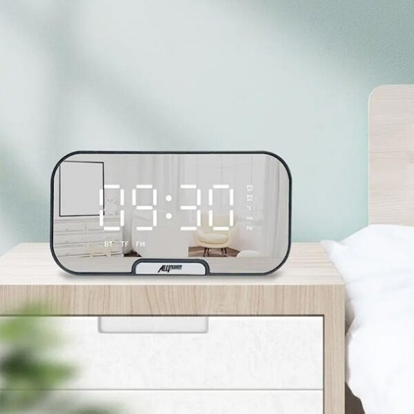 ALLY Q5 Bluetooth Hoparlör FM Radyo Dijital Masa Saati Alarm Uya - 3