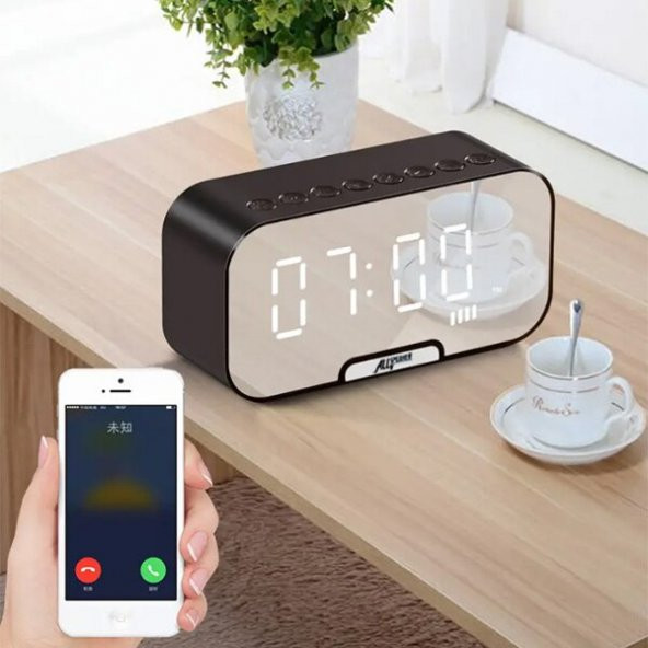 ALLY Q5 Bluetooth Hoparlör FM Radyo Dijital Masa Saati Alarm Uya - 5