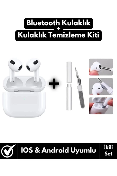 Tüm Akıllı Telefonlarla Uyumlu Bluetooth V5 Kulak İçi Kulaklık+Kulaklık Temizleme Kiti İkili Set ürün görseli